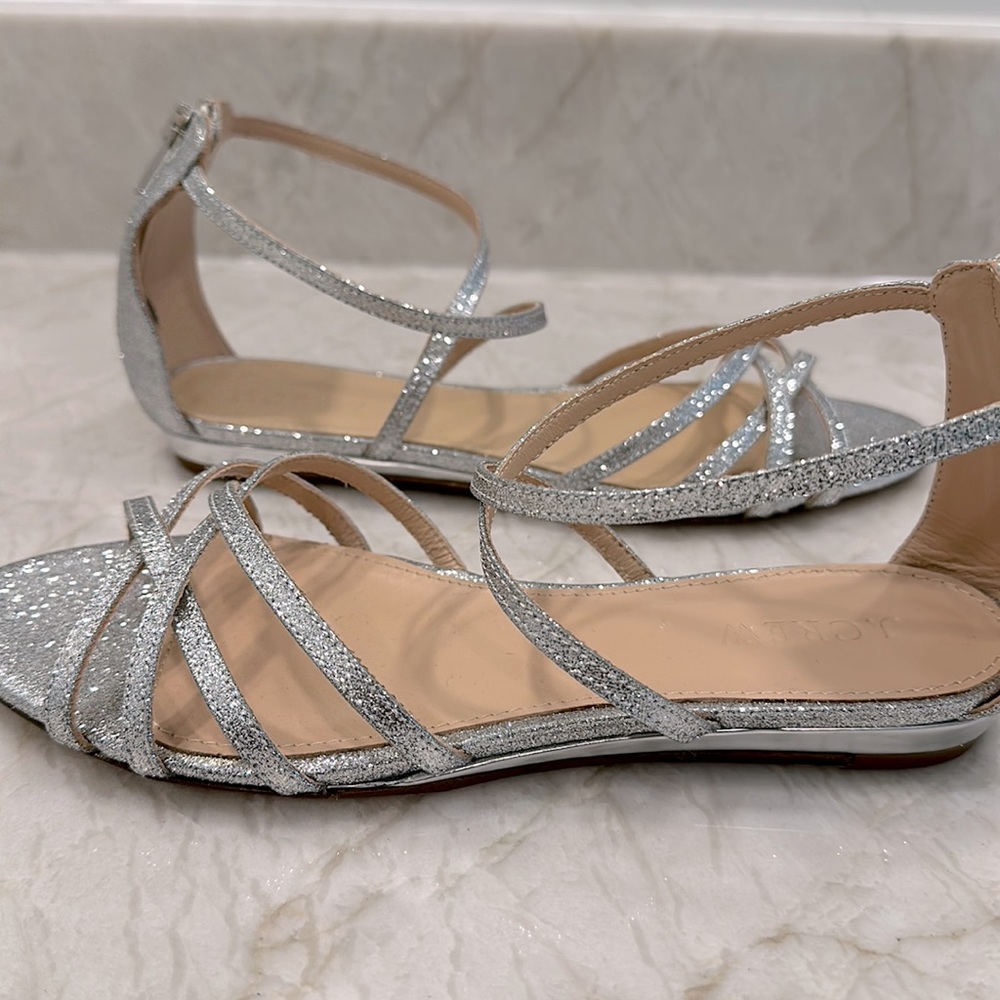 JCrew Mini Wedge Silver Glitter Sandals Size 6